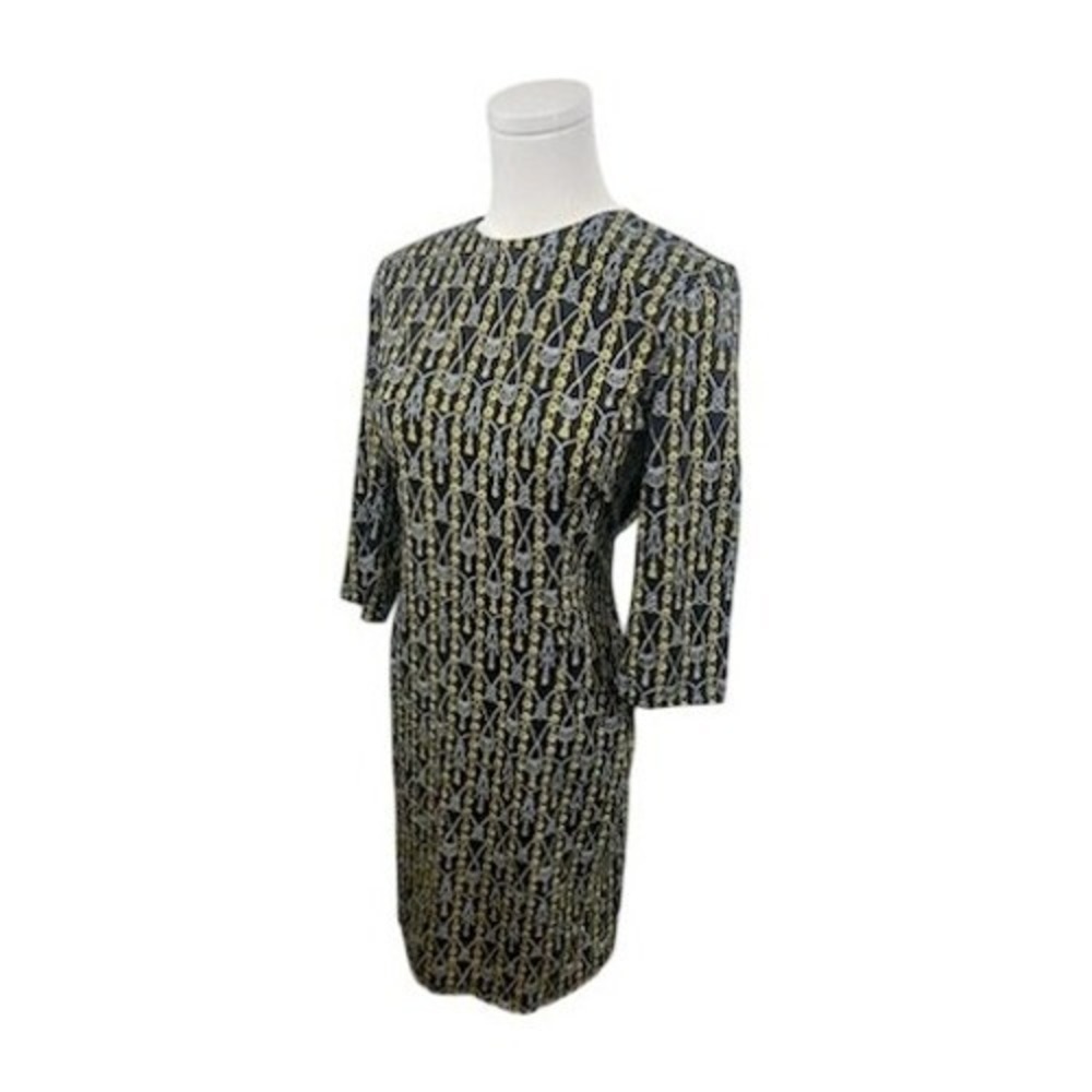 NWOT J.McLaughlin Dress  Sheath 3/4 Sleeve Chain Tassle Print Pockets Size Large